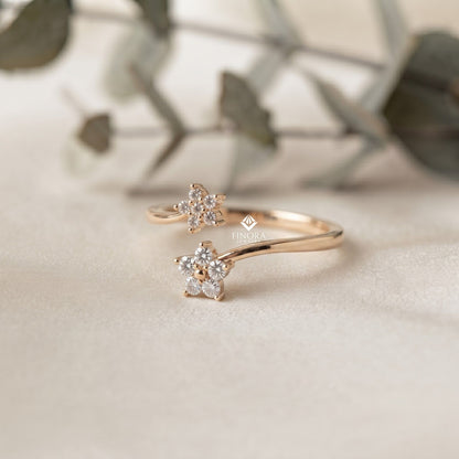 Floral Bypass Ring – Adjustable Gold Ring for Her