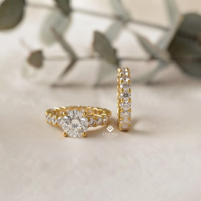 Round Cut Lab Grown Diamond Solitaire Eternity Ring – Pave Band, Dainty Gold Fine Jewelry