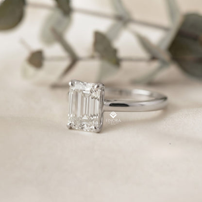 Emerald Cut Moissanite Solitaire Engagement Ring – Modern Classic for Her – 925 Silver / 10K & 14K Gold / Rose, Yellow, White Gold / Platinum | Finora Jewelry
