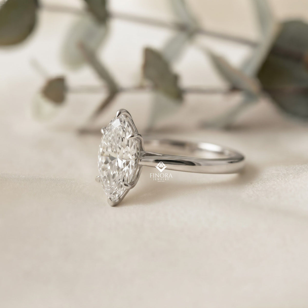 marquise cut moissanite solitaire engagement ring – sleek design in 925 silver, 10k & 14k white, yellow, rose gold, or platinum | finora jewelry