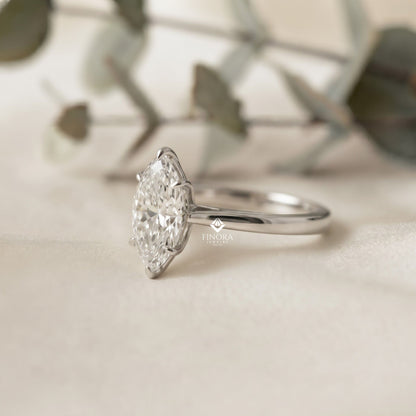 Marquise Cut Moissanite Solitaire Engagement Ring – Sleek Design in 925 Silver, 10K & 14K White, Yellow, Rose Gold, or Platinum | Finora Jewelry
