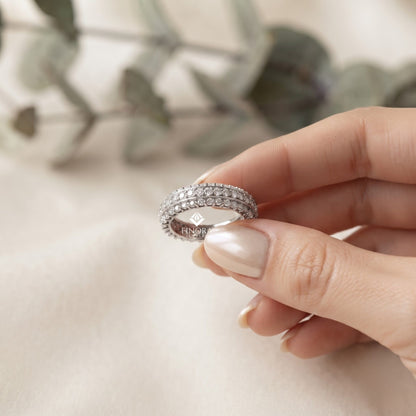 Round Cut Moissanite Full Eternity Wedding Band in 925 Sterling Silver – Finora Jewelry