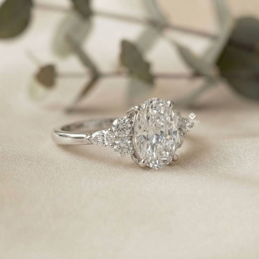 Finora Jewelry – Oval Cut Diamond Seven-Stone Ring – Scalloped Shoulder Design – Available in 10K, 14K Gold (White, Rose, Yellow), 925 Silver & Platinum