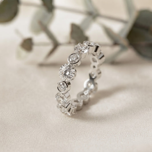 Alternating Bezel-Set Diamond Eternity Band Ring in 925 Silver, 10K/14K Gold (Rose/White/Yellow), & Platinum – Finora Jewelry