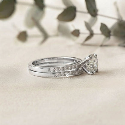 Round Cut Diamond Solitaire Engagement Ring with Matching Band – Finora Jewelry