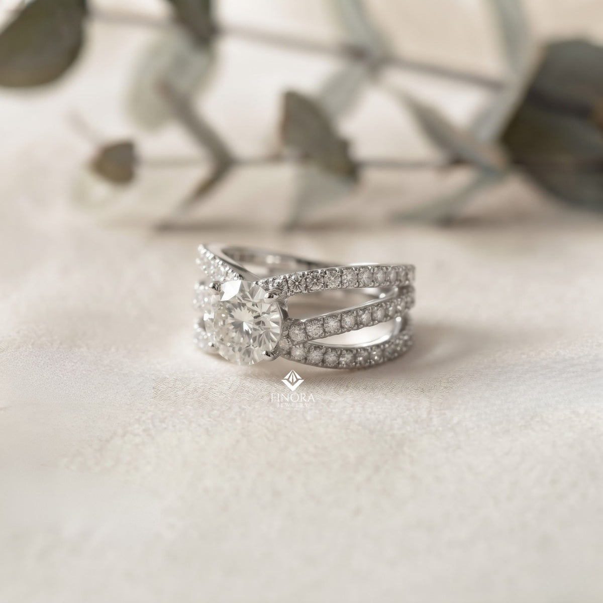 round cut multi-band diamond engagement ring