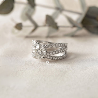 Round Cut Multi-Band Diamond Engagement Ring