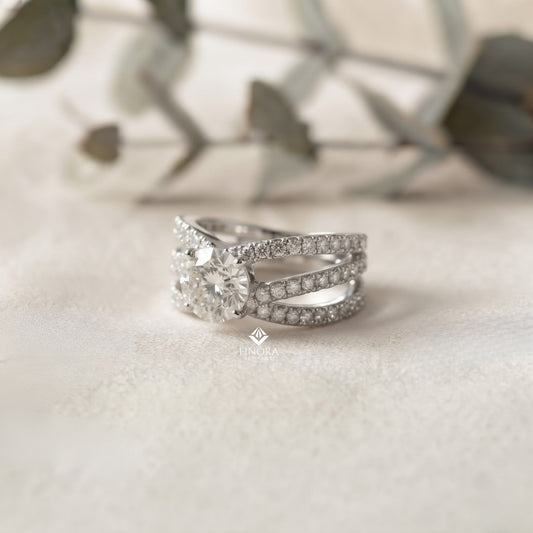 Round Cut Multi-Band Diamond Engagement Ring