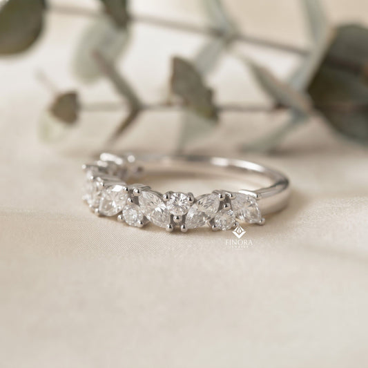 Marquise & Round Diamond Crown Ring – Regal Wedding or Anniversary Band for Her – Finora Luxe Sparkle