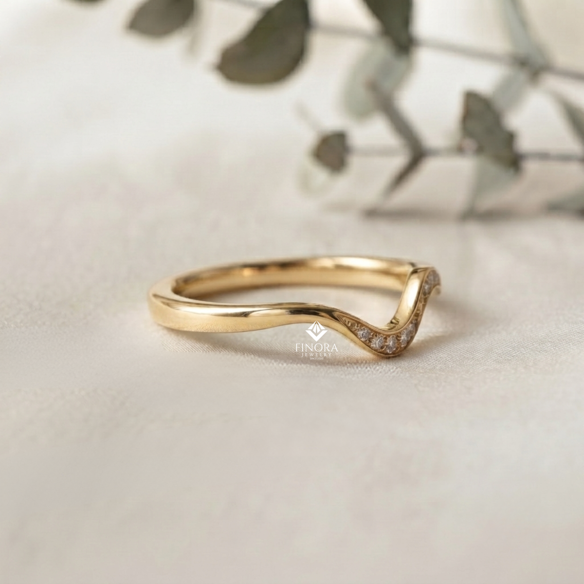 wavy diamond stacking band –   delicate curved wedding ring