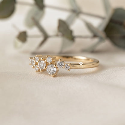 Cluster Diamond Stacking Ring – Minimalist Delicate Gemstone Band – Dainty Gold Everyday Jewelry