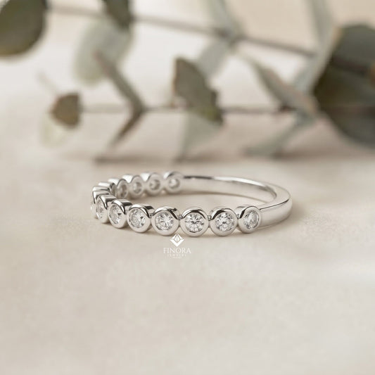 Bezel Set Diamond Eternity Band – Available in 925 Silver, 10K/14K Gold (Rose/White/Yellow), & Platinum By Finora Jewelry