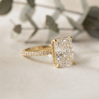 Radiant Cut Moissanite Engagement Ring –  Hidden Halo Gold Bridal Jewelry