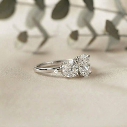 Two-Stone Oval & Round Cut Diamond Engagement Ring – Harmonious Duo in 925 Silver, 10K / 14K Gold, or Platinum – Finora Emblem of Balanced Love & Timeless Sparkle – Elegant Gift for Her