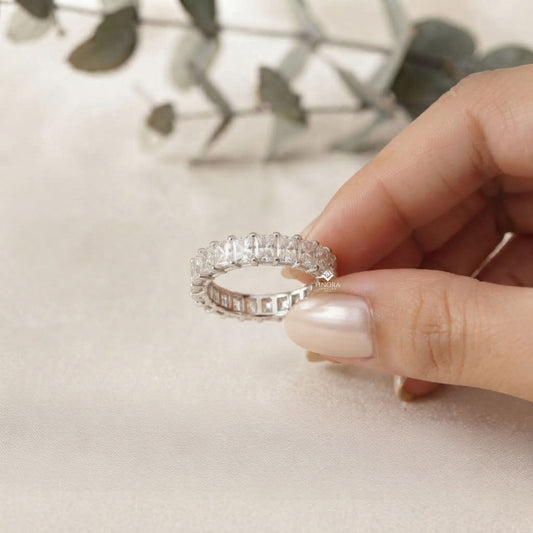 Emerald Cut Diamond Eternity Wedding Band – Full Circle Design in 925 Silver, 10K/14K Rose, White & Yellow Gold, or Platinum – Finora Signature Sparkle for Her