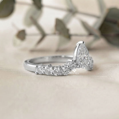 Pear Cut Diamond Engagement Ring with Accent Band – Finora Jewelry