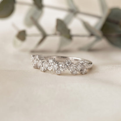 Zig-Zag Moissanite Half Eternity Wedding Band, Stackable Ring - Finora Jewelry
