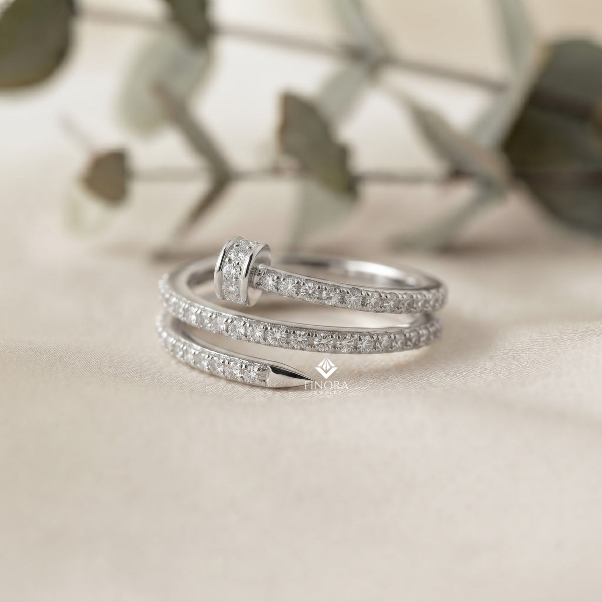 adjustable pave nail wrap ring – sparkling princess cut stones, solid gold or sterling silver