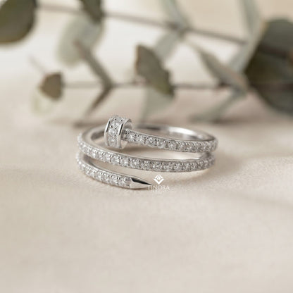 Adjustable Pave Nail Wrap Ring – Sparkling Princess Cut Stones, Solid Gold or Sterling Silver