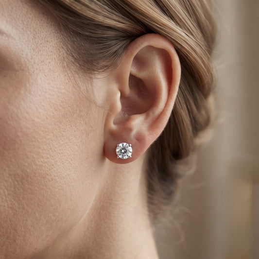 Classic Round Moissanite Stud Earrings – 4MM Solitaire, 10K-18K Gold, Sterling Silver