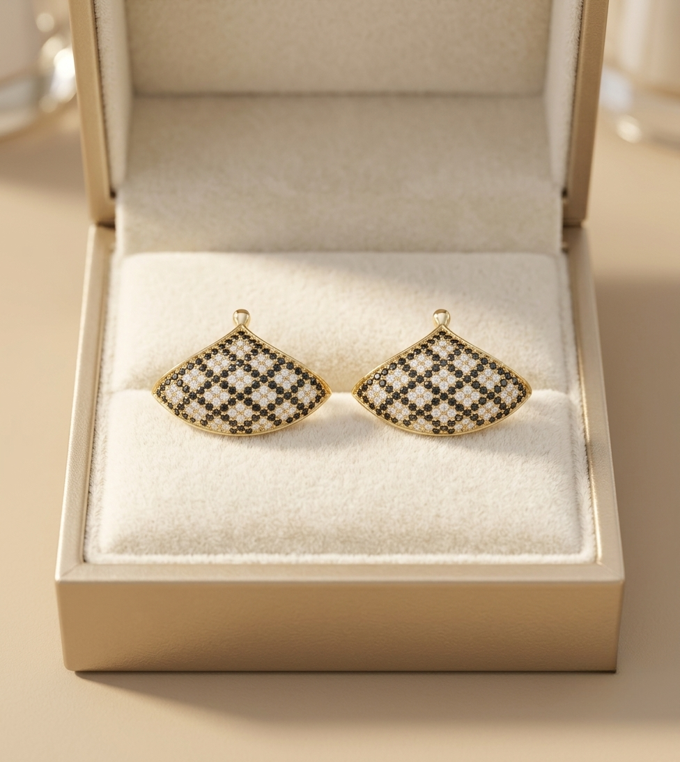 fan-shaped pave diamond stud earrings