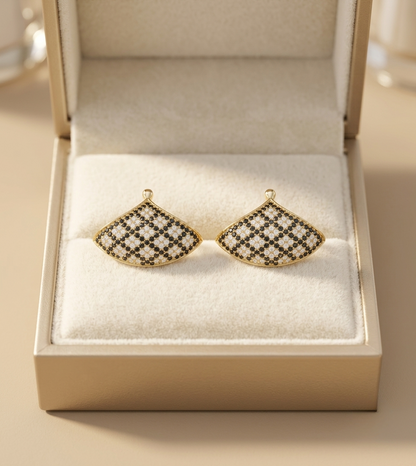 Fan-Shaped Pave Diamond Stud Earrings