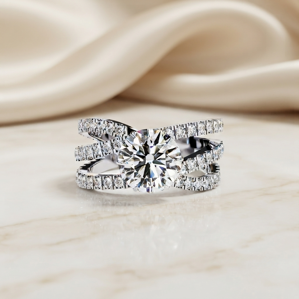 round cut multi-band diamond engagement ring