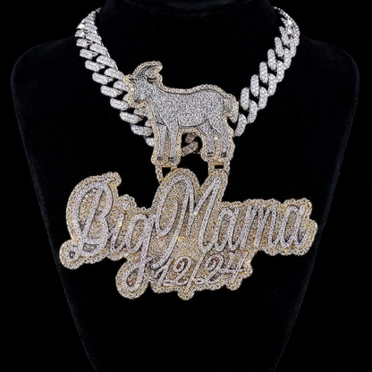 Custom Name 3D Iced-Out Pendant with Goat Figure, Date Detail & Two-Tone Gold Finish