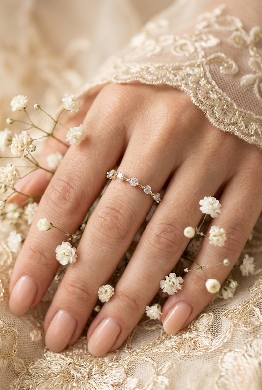 Finora Jewelry – Baguette & Round Diamond Stacking Ring in 925 Silver, 10K/14K Gold (Rose/White/Yellow), & Platinum
