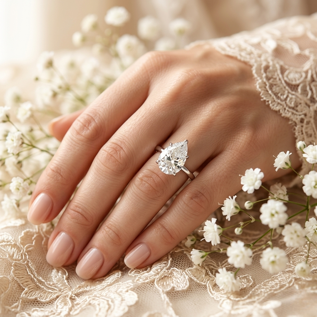 pear shaped moissanite solitaire engagement ring – elegant teardrop design in 925 silver, 10k & 14k gold, or platinum | finora jewelry