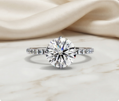 Round Cut Moissanite Engagement Ring – 2.38 CT Center – Pavé Band – 925 Silver / 10K & 14K Gold / Platinum | Finora Jewelry