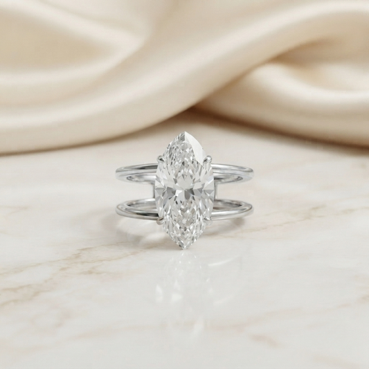 Marquise Cut Moissanite Solitaire Engagement Ring 4.94 CT in 925 Sterling Silver / 10K & 14K Gold