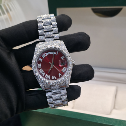 White Iced Out 41mm Watch With Red Dial – Bust Down Watch