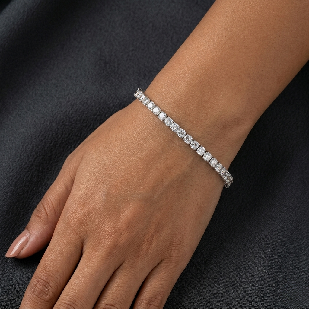 14k white gold tennis bracelet with vvs moissanite – classic iced-out elegance by finora jewelry