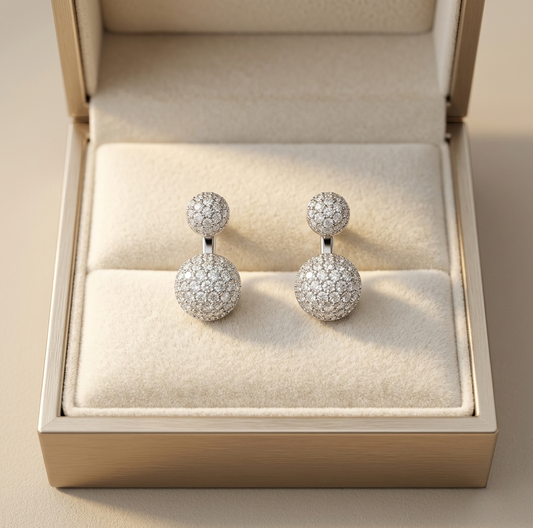 Silver Double Ball Ear Jacket Earrings