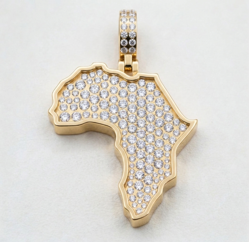 iced-out africa map moissanite pendant necklace | pavé set diamond africa pendant | luxury jewelry – finora jewelry