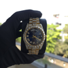 Men’s Iced Out Watch | 41MM | Full Yellow | Blue Dial | Roman Numeral | Day-Date