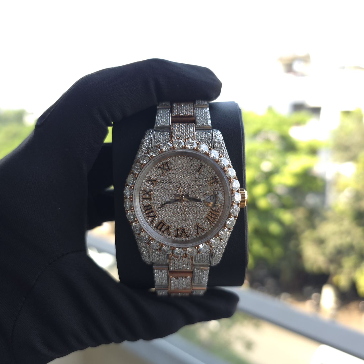 men's iced out watch | 41mm | rose & white