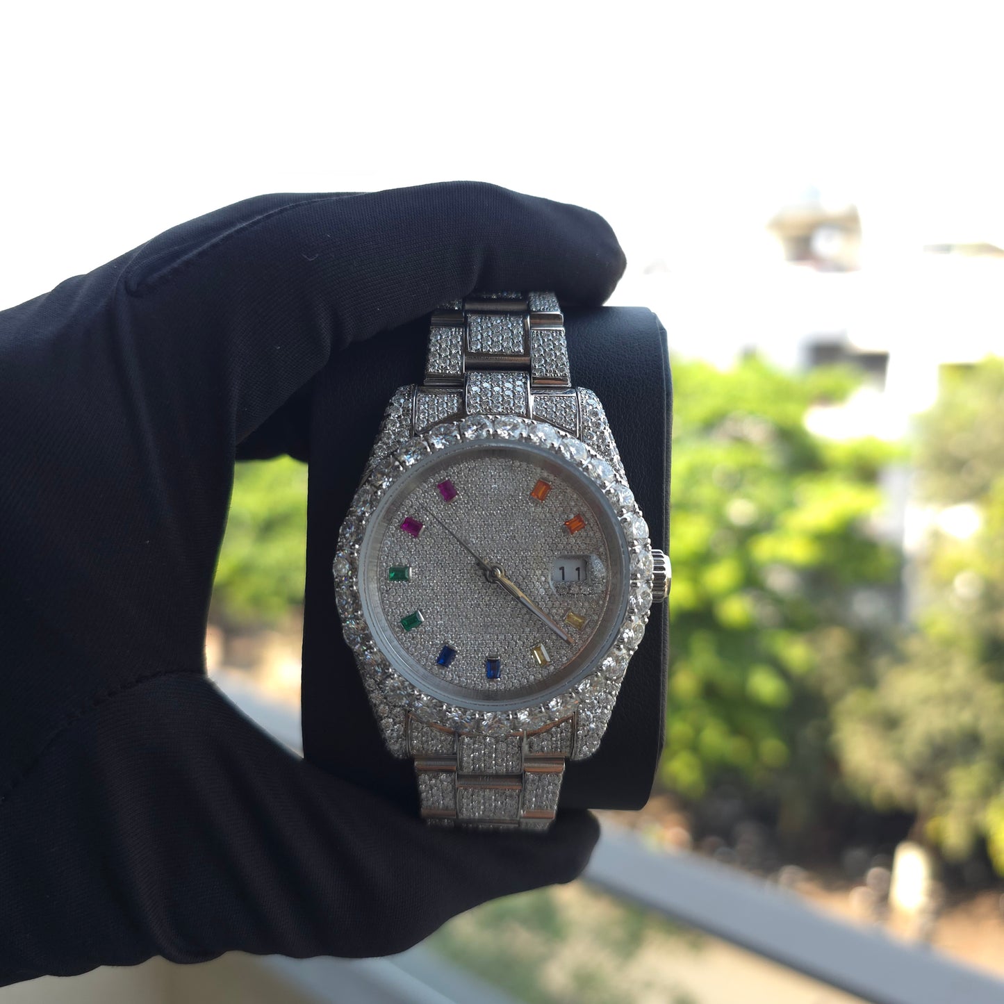 men’s iced out watch | 41mm | white | rainbow meena