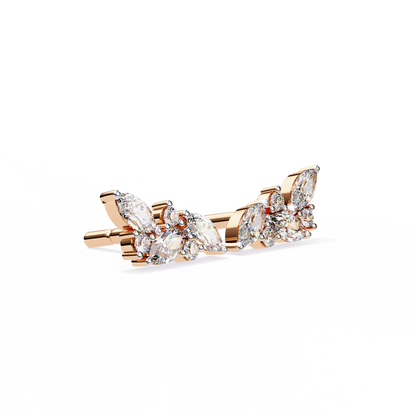 Finora Jewelry Marquise & Round Moissanite Cluster Stud Earring | Modern Leaf-Inspired Design