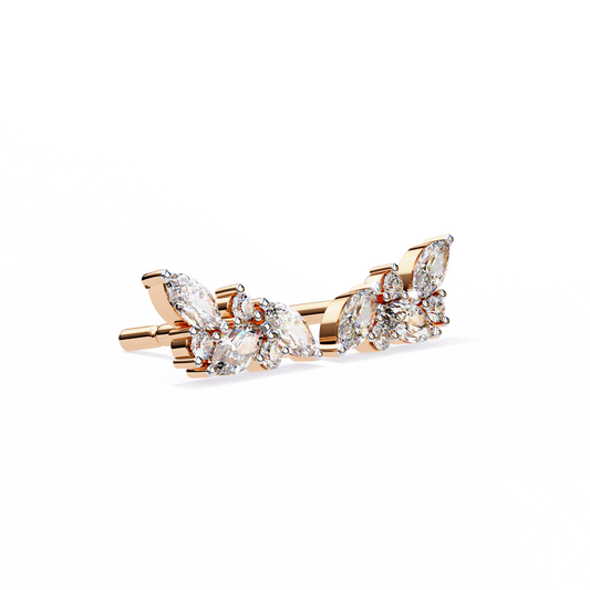 Finora Jewelry Marquise & Round Moissanite Cluster Stud Earring | Modern Leaf-Inspired Design