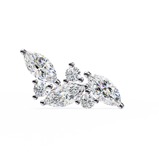 Finora Jewelry Marquise & Round Moissanite Cluster Stud Earring | Modern Leaf-Inspired Design