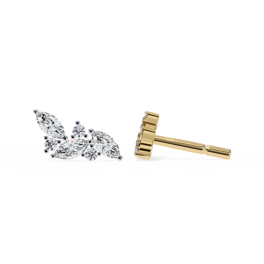 Finora Jewelry Marquise & Round Moissanite Cluster Stud Earring | Modern Leaf-Inspired Design
