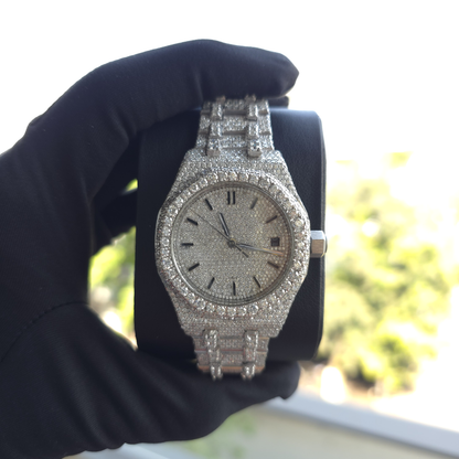 Women’s Iced Out Watch | 36MM | Full White | Diamond Dial | Date Display