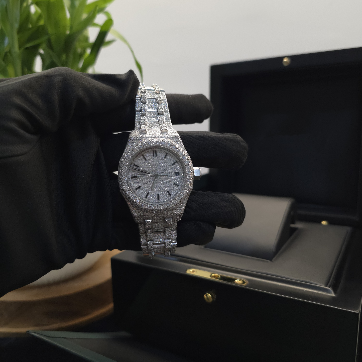 women’s iced out watch | 36mm | full white | diamond dial | date display