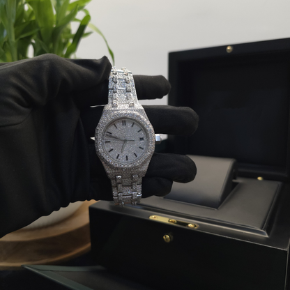 Women’s Iced Out Watch | 36MM | Full White | Diamond Dial | Date Display