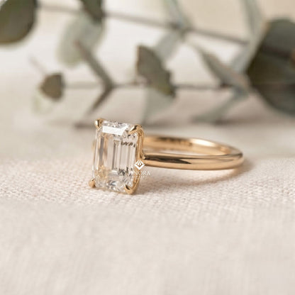 Emerald Cut Colorless Moissanite Ring  –  Minimalist Bridal Jewelry
