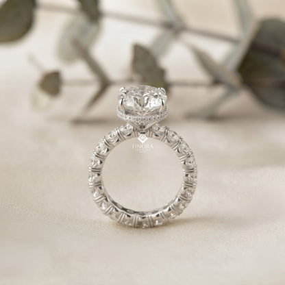 Oval Cut Diamond Solitaire with Hidden Halo and Pave Band - Luxury Fine Jewelry