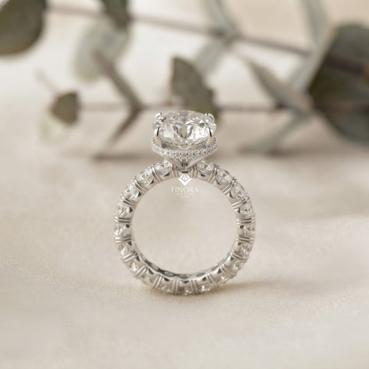Oval Cut Diamond Solitaire with Hidden Halo and Pave Band - Luxury Fine Jewelry