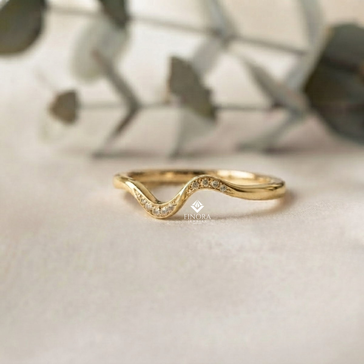 wavy diamond stacking band –   delicate curved wedding ring